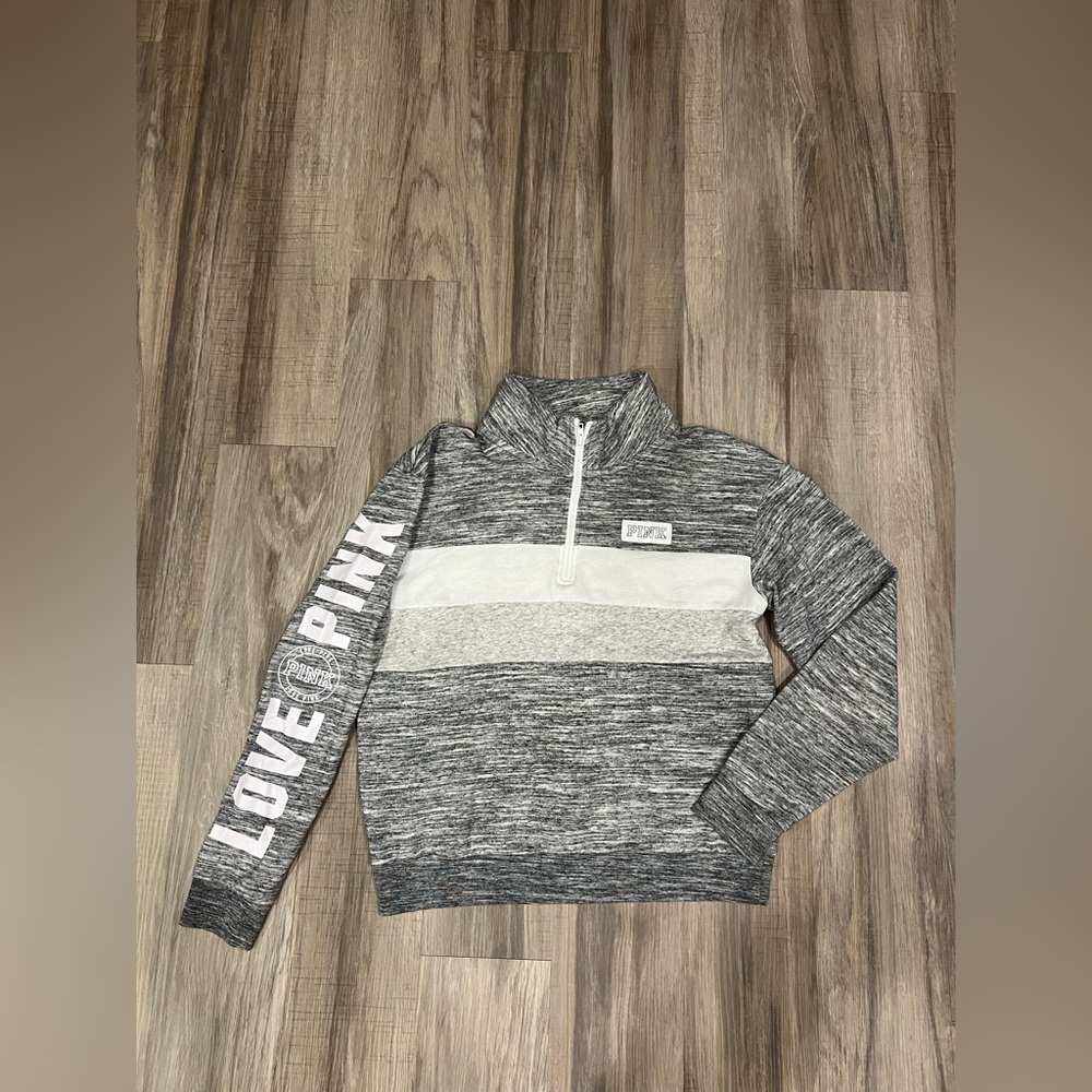 PINK Victoria's Secret Zip-Up Sweater in Gray and White
